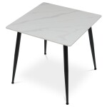 Stůl jídelní 80x80 cm, keramická deska bílý mramor, černé kovové nohy