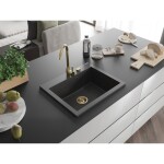 MEXEN/S - Elix granitový dřez 1-miska 600 x 500 mm, černá kropenatá, sifon zlatá 6525601005-76-G