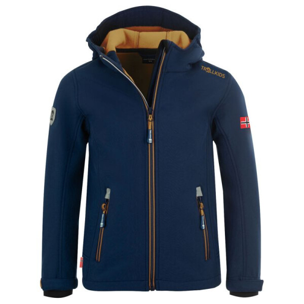 TrollKids Dětská softshellová bunda Trollfjord Jacket mystic blue/golden yellow softshell navy (161-146) 128