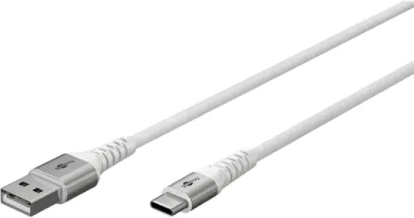 Goobay USB-C - USB-A bílá / Datový kabel / Textilní opletení / Kovové konektory / 1 m (74530)