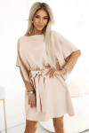 287-38 SOFIA Motýlí šaty se zavazováním v pase - DARK BEige S/M