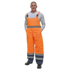 Kalhoty výstražné s laclem PADSTOW, zateplené, voděodolné s reflexními pruhy XL oranžové