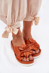 Kožené Dámské Sandály Na Klínu S Dekorativním Květinou Artiker 52C0505 Oranžové 39