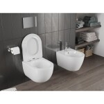 MEXEN/S - Carmen Závěsná WC mísa Rimless Tornado včetně sedátka s slow slim, duroplast, bílá lesk 30880400T