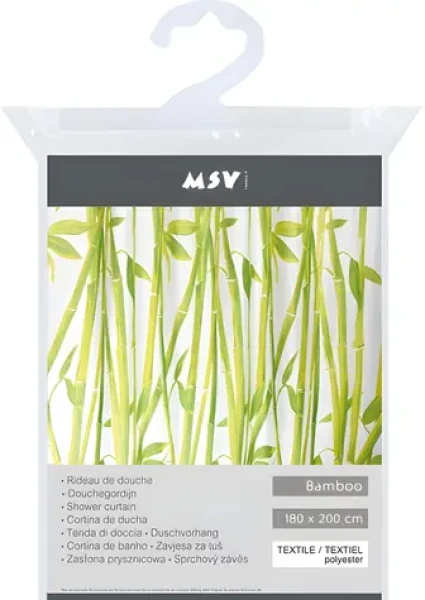 MSV BAMBUS sprchový závěs motiv bambusy bílý / 180 x 200 cm / polyester