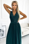 211-6 Dlouhé šaty LEA s krajkovým výstřihem - BOTTLE GREEN S
