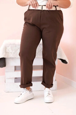 Dámské bavlněné kalhoty Plus Size s páskem hnědý 2XL