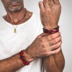 Pánský korálkový náramek - 6 mm onyx, červený jaspis, Červená 21 cm