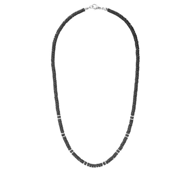 Pánský náhrdelník Martino - 5 mm lávový kámen, hematit, Stříbrná 47 cm