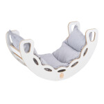 PLUSH NEST PLUSH NEST Dřevěné houpátko Mini 4v1 se stěnou na lezení, skluzavkou a polštářem (světle šedé / bílé)