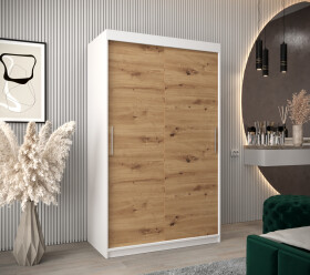 Šatní skříň Abi T0 s posuvnými dveřmi Barva korpusu: Bílá, Rozměry: 120 cm, Dveře: Dub artisan