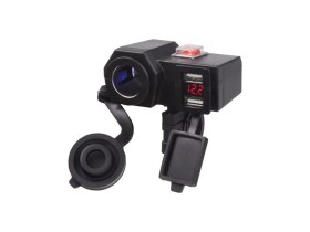Nabíječka USB STU 34701 s voltmetrem a CL zásuvkou na motocykl - pomačkaný a roztržený obal