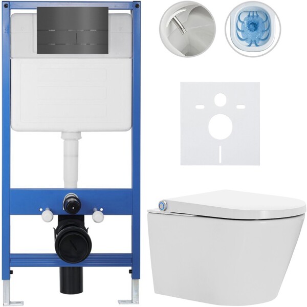 CERANO - Kompletní WC set Profi/Cronus Standard - bílá lesklá - WC tlačítko Line/Tmavě šedá - předstěnová instalace - 59,3x38,4 CER-287978