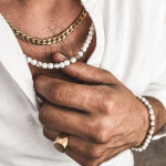 Pánský korálkový náhrdelník Angelo Gold - 6 mm přírodní bílý howlit, Bílá/čirá 60 cm