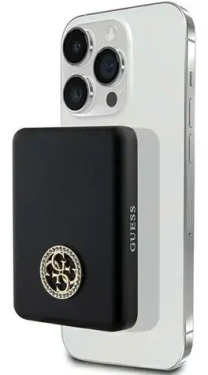 Guess MagSafe 4G Strassed Metal Logo černá / Powerbanka / 3000mAh / bezdrátové nabíjení 5W (GUPBM3AL4DMK)