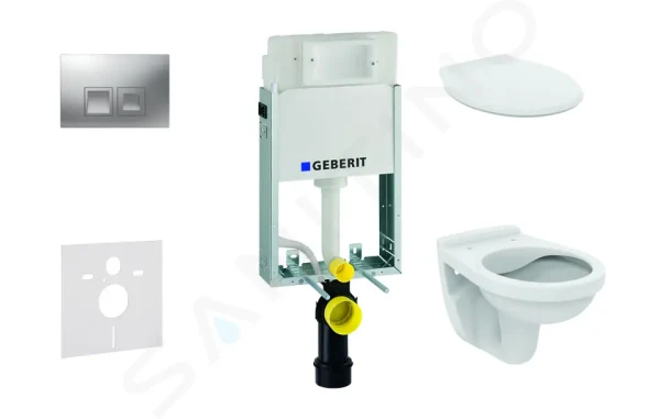 Geberit Set předstěnové instalace, klozet Alpha se sedátkem, tlačítko Delta35, matný chrom 110.100.00.1 NR6