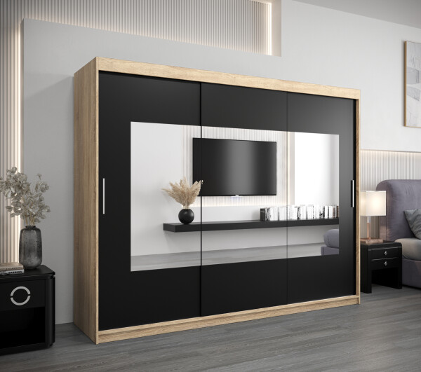 Šatní skříň Abi To Barva korpusu: Dub Sonoma, Rozměry: 250 cm, Dveře: Černá