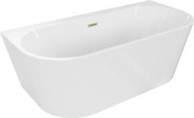 MEXEN/S - Oval+ volně stojící vana przyścienna 170 x 80, bílá, sifon a přepad zlatá kartáčovaná 52681708000-55