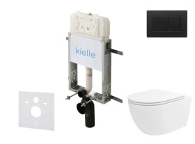 Kielle - Genesis New Set předstěnové instalace, klozetu Oudee, Vortex Rimless+, sedátka softclose a tlačítka Gemini New III, matná černá 30528SZ36