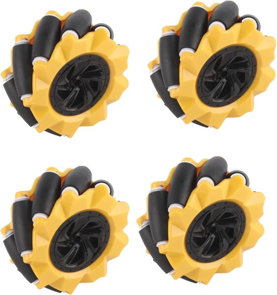 Robotická Mecanum kola 80 mm – sada 4 všesměrných kol, žlutá (6.7 mm náboj)