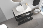 CERANO - Koupelnová skříňka Carole - černá matná + deska pod umyvadlo z lit. mramoru Elanys - 12 mm - bílá matná - 100x49,2x46 CER-679342