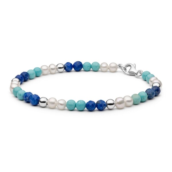 Korálkový náramek Zoa - Lapis Lazuli, perla, howlit, 17 cm Bílá