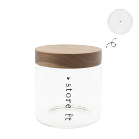 Bastion Collections Dóza s dřevěným víkem Store It 13 cm nápis, čirá barva, sklo