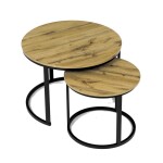 Stůl konferenční, set 2 ks, MDF deska, dekor divoký dub, kovová podnož, černý lak