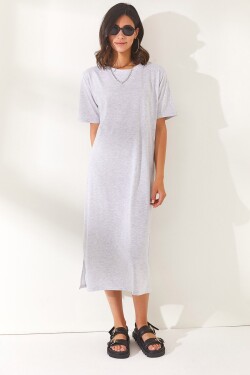 Olalook Women's Gray Side Slit Oversize Cotton Dress
