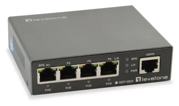 LevelOne GEP-0523 / Switch / Unmanaged / 5x GbE / 4x PoE+ porty / 60W PoE / kovové tělo (GEP-0523)