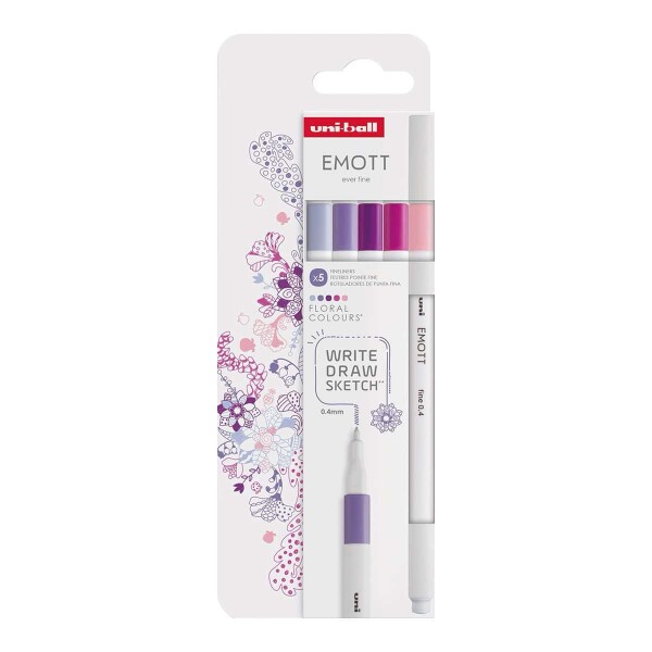 Popisovače Uni EMOTT liner 0,4 mm, sada 5 ks - Floral