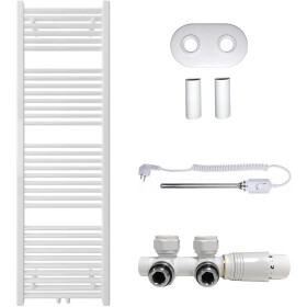 CERANO - Koupelnový radiátorový set Lincoln - kombinované výtápění, termo tyč - středové připojení 50 mm - 300W - bílá lesklá - 1600x500 mm CER-663376