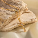 Náhrdelník Kříž se zirkony - chirurgická ocel, Zlatá 42 cm + 5 cm (prodloužení)