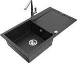 MEXEN/S - Leo granitový dřez 1 s odkapávačem včetně baterie Flora, černá/stříbrná metalik 6501-73-670401-00