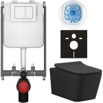 CERANO - Kompletní WC set Basic/Forte - černá matná - WC tlačítko Maxio/Bílá - pro zazdění - 51x36 CER-8050BD86391