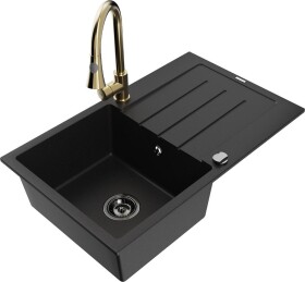 MEXEN - Bruno granitový dřez 1 s odkapávačem včetně baterie Elia, černá 6513-77-670101-50-B