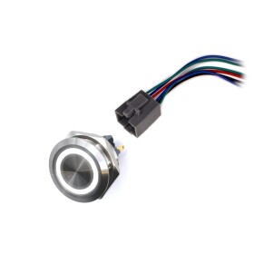LED vodotěsný spínač 30mm s aretací - bílé podsvícení, 12 - 24V