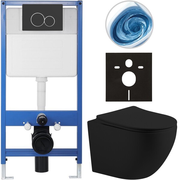 CERANO - Kompletní WC set Profi/Cesso - černá matná - WC tlačítko Duo/Černá matná - předstěnová instalace - 49x36 CER-8050BD84351