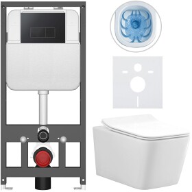 CERANO - Kompletní WC set Basic/Forte - bílá lesklá - WC tlačítko Modulo/Černá - závěsné - předstěnová instalace - 51x36 CER-8050BD86143