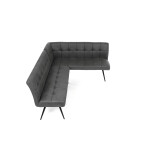 Lavice rohová, šedá látka v dekoru broušené kůže, černý kov