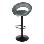 Židle barová, modrá sametová látka, černá podnož