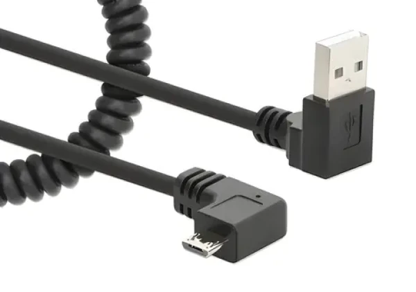 Manhattan USB-A - Micro-USB černá / Spirálový kabel / 1 m / zahnuté konektory (356237)