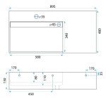 REA - Umyvadlo Archi 90 CM Grey MATT na desku - konglomerát REA-U4304