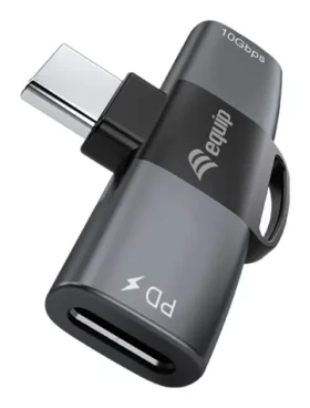 Equip Adaptér USB-C na 2x USB-C šedý / Adaptér / PD 100W / 10 Gbit/s / Alu (133479)