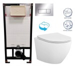 DEANTE Podomítkový rám, pro závěsné WC mísy + SLIM tlačítko chrom + WC CERSANIT DESSE VORTEX + SEDÁTKO CST_WC01 051P ES1