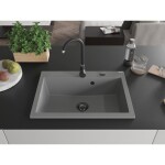 MEXEN/S - Elix granitový dřez 1-miska 700 x 500 mm, šedý, sifon černá 6526701005-71-B
