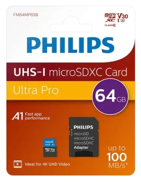 Philips microSDXC 64 GB + adaptér / Paměťová karta / Class 10 / UHS-I U3 / V30 (FM64MP65B/00)