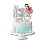 Plastový zápich do dortu Cesil Happy Birthday s mořskou pannou stříbrný