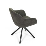 Židle jídelní, zelená látka a tmavě šedá látka v dekoru vintage kůže, černý kov, otočná P90°+ L90° s vratným mechanismem