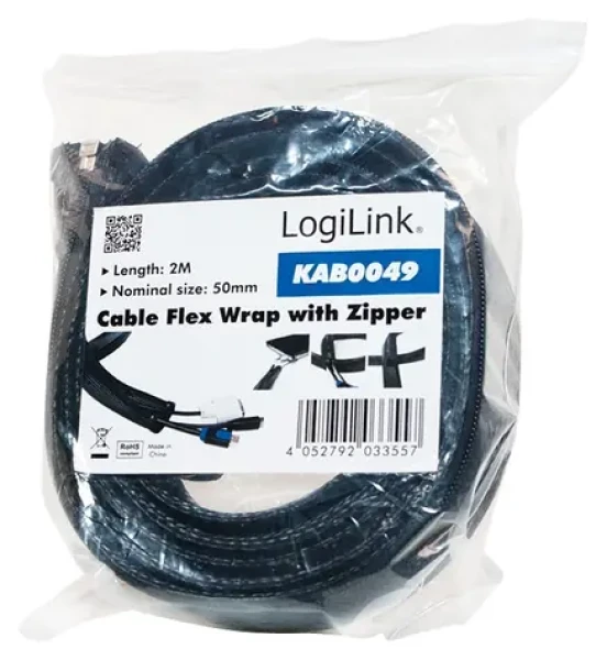 LogiLink Organizátor kabelů se zipem černá / Organizátor kabelů / 50 mm x 2 m (KAB0049)